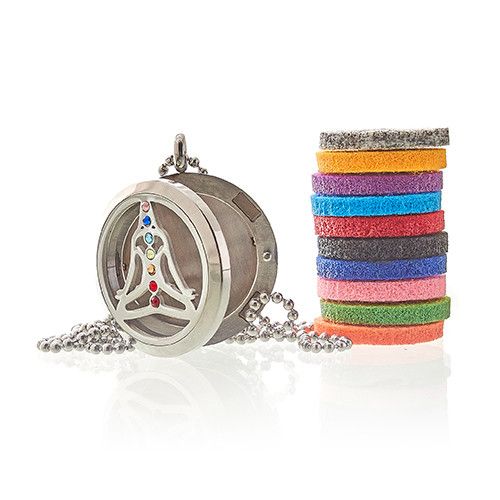 Chakra Aromatherapy Diffuser Necklace 30mm - Lava Stone & Yoga Pendant | Velora