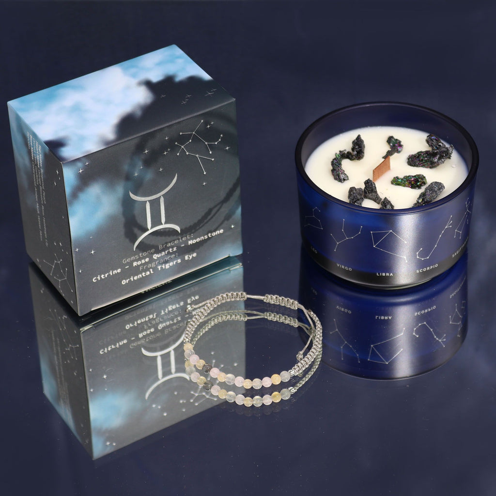 Gemini Zodiac Crystal Candle & Gemstone Bracelet | Velora