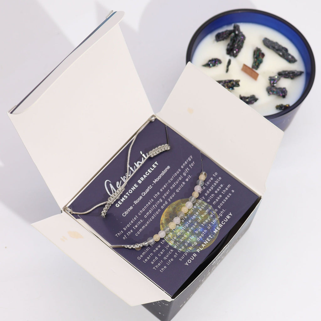 Gemini Zodiac Crystal Candle & Gemstone Bracelet | Velora
