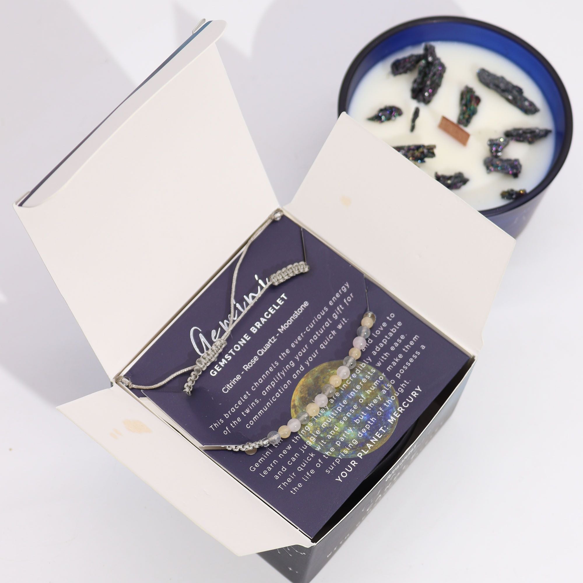 Gemini Zodiac Crystal Candle & Gemstone Bracelet | Velora