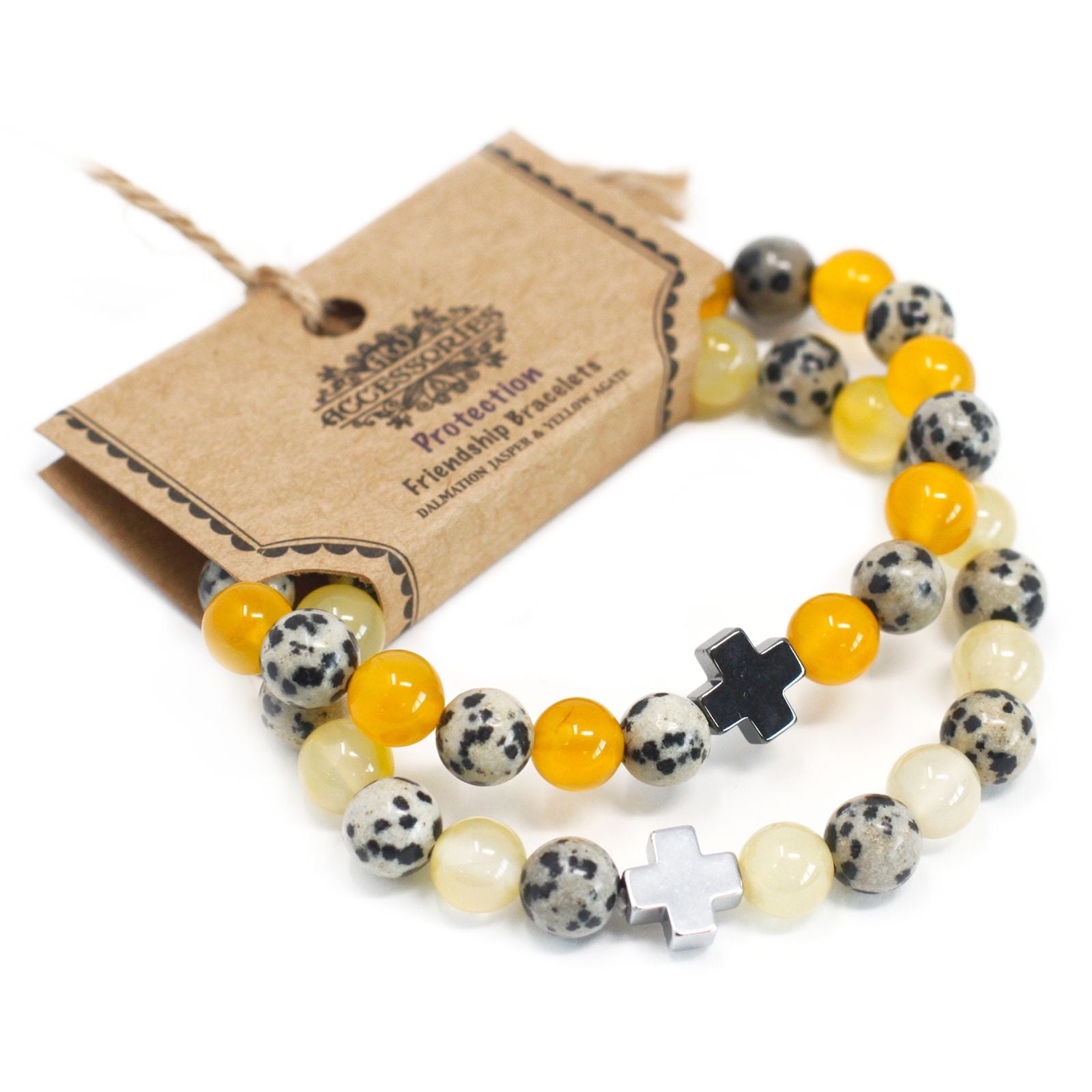Gemstone Friendship Bracelets - Protection | Dalmatian Jasper & Yellow Agate | Velora