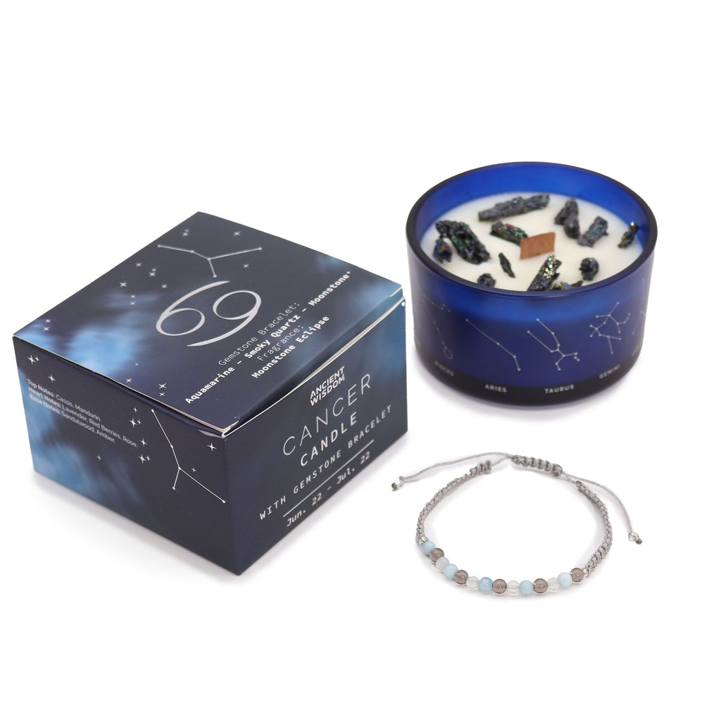 Cancer Zodiac Crystal Candle & Gemstone Bracelet | Velora