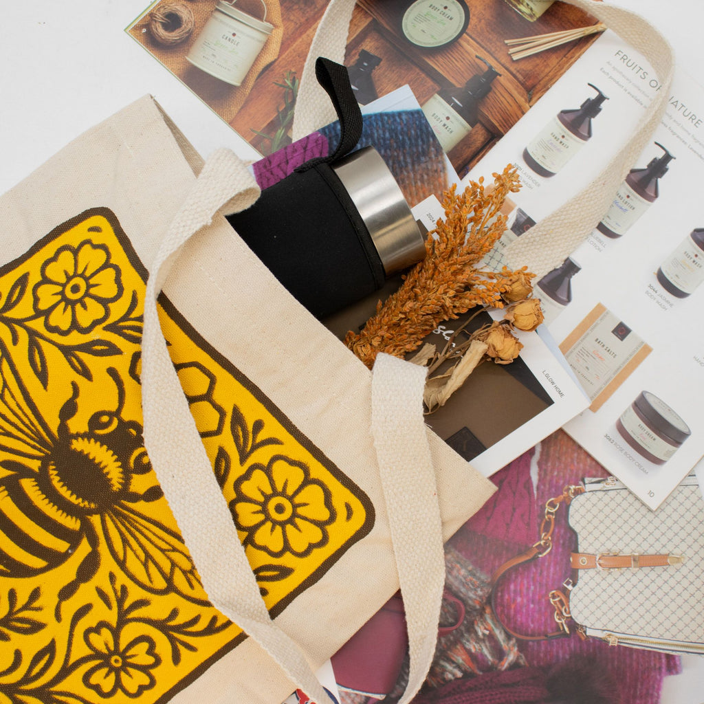 Nomad Sari Tote Bag - Bee Kind | Natural Canvas | Velora