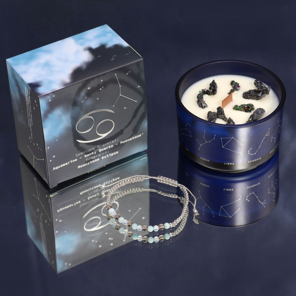 Cancer Zodiac Crystal Candle & Gemstone Bracelet | Velora