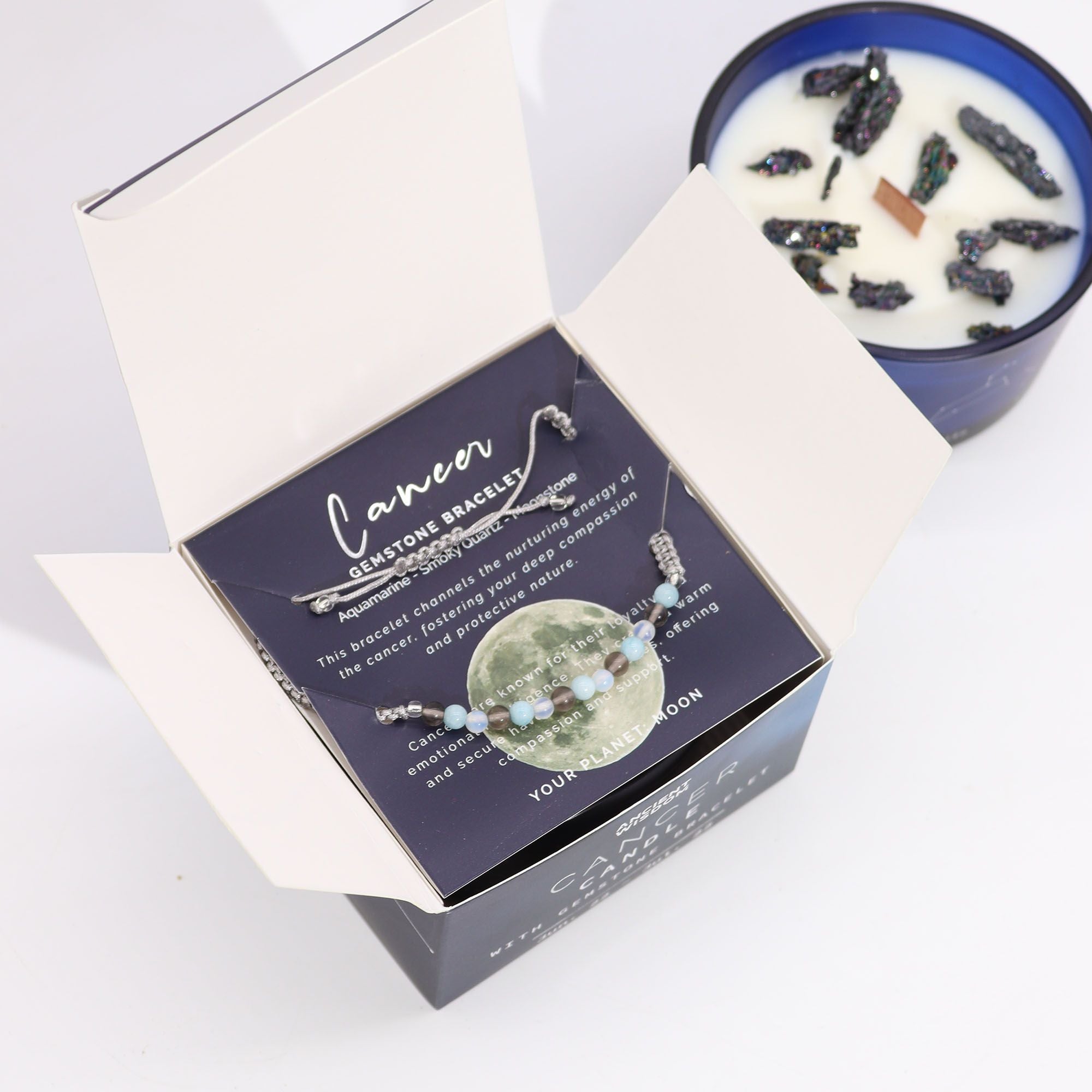 Cancer Zodiac Crystal Candle & Gemstone Bracelet | Velora