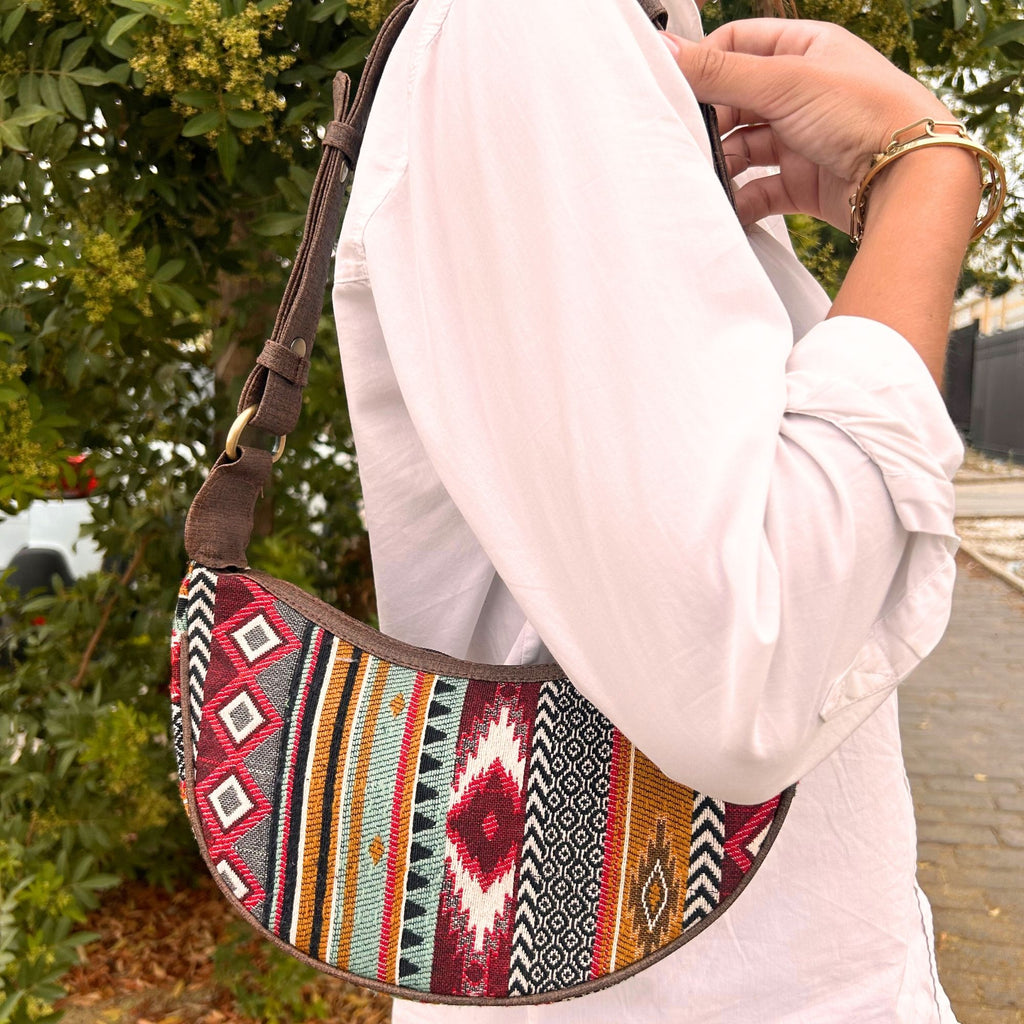 Jacquard Hobo Bag - Rich Browns | Brown Strap | Velora