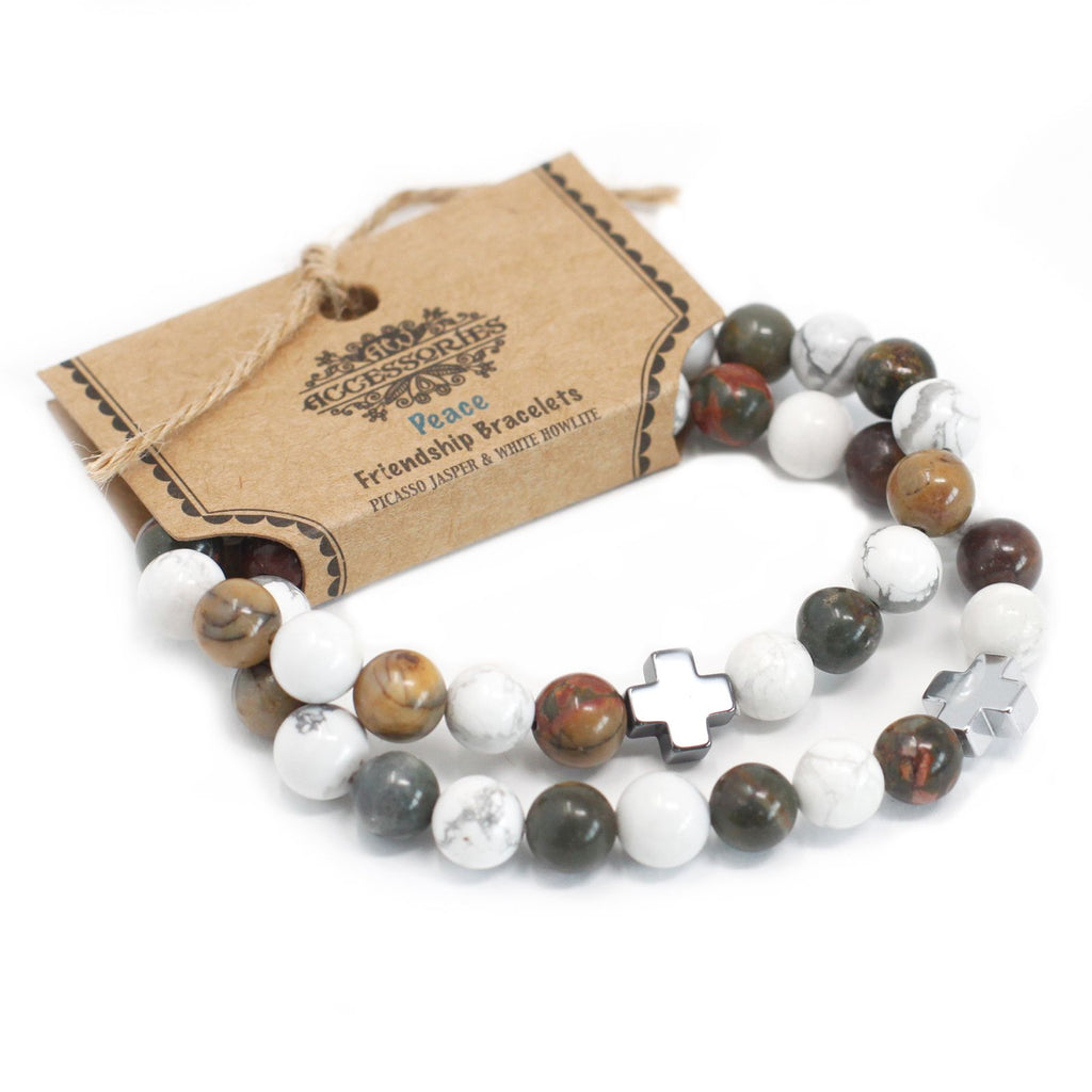 Gemstone Friendship Bracelets - Peace | Picasso Jasper & White Howlite | Velora