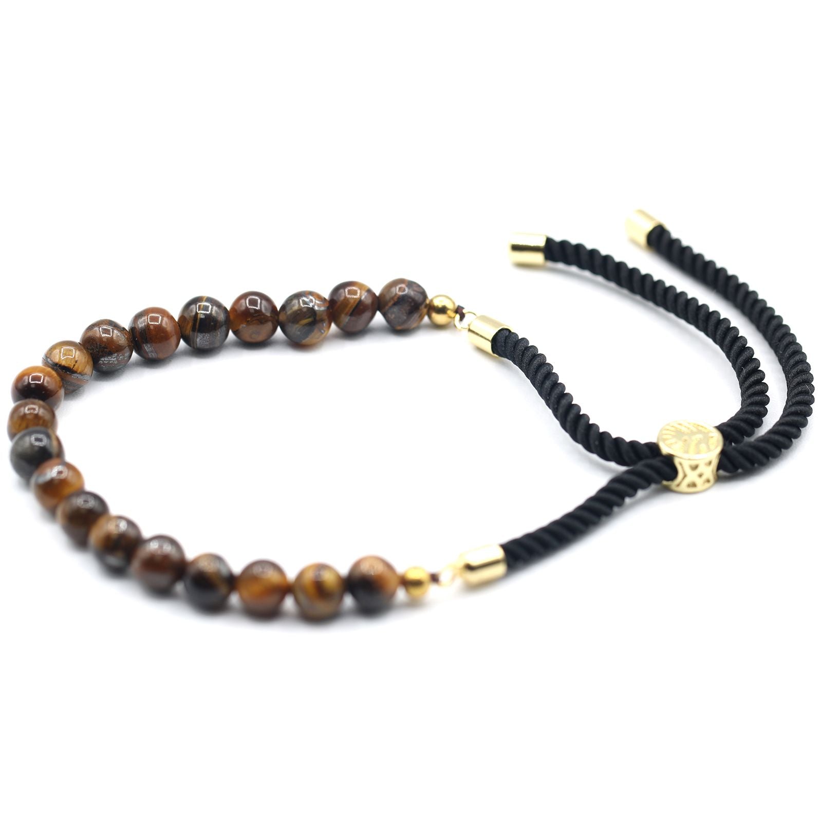 Tiger Eye Gemstone Bracelet | 18K Gold Plated | Black String | Velora