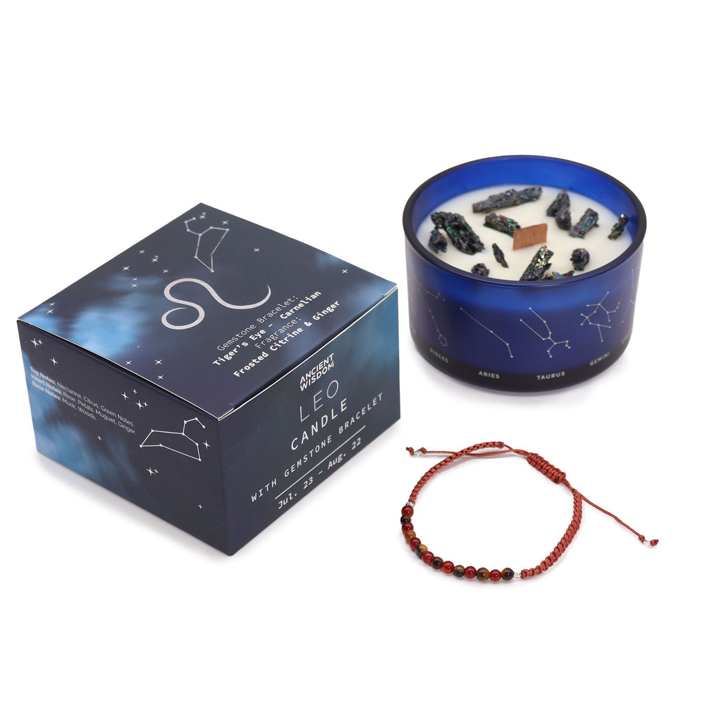 Leo Zodiac Crystal Candle & Gemstone Bracelet | Velora