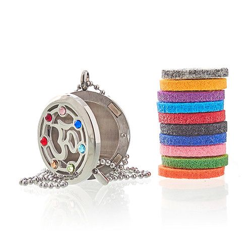 OM Chakra Aromatherapy Diffuser Necklace 30mm - Lava Stone Pendant | Velora