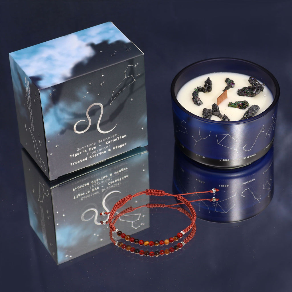 Leo Zodiac Crystal Candle & Gemstone Bracelet | Velora