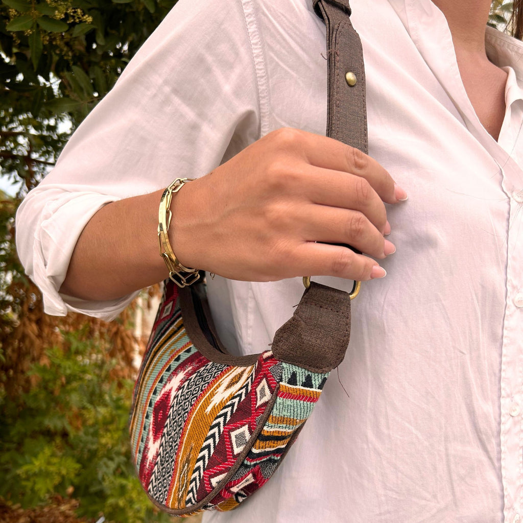 Jacquard Hobo Bag - Rich Browns | Brown Strap | Velora