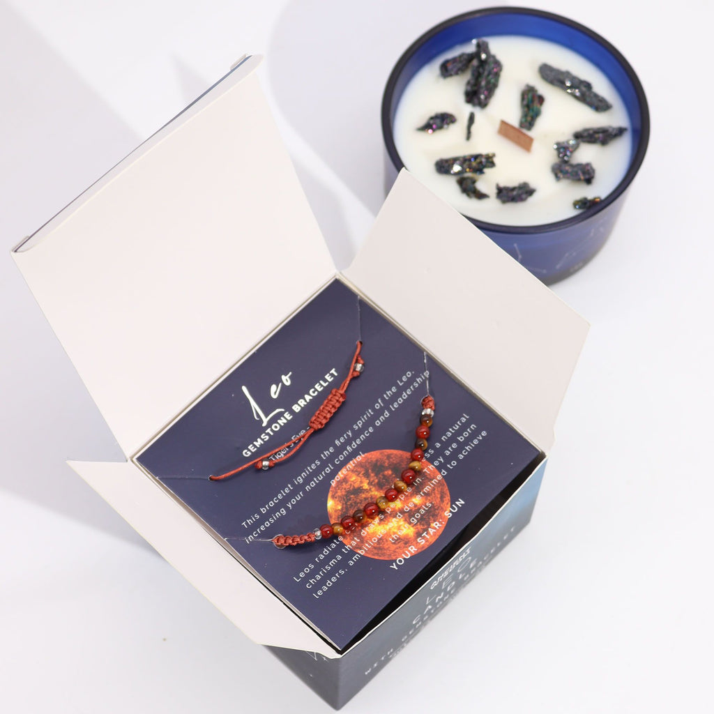Leo Zodiac Crystal Candle & Gemstone Bracelet | Velora