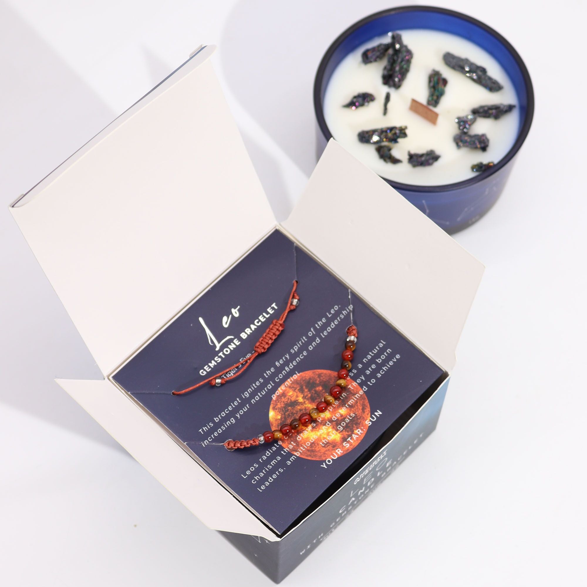 Leo Zodiac Crystal Candle & Gemstone Bracelet | Velora