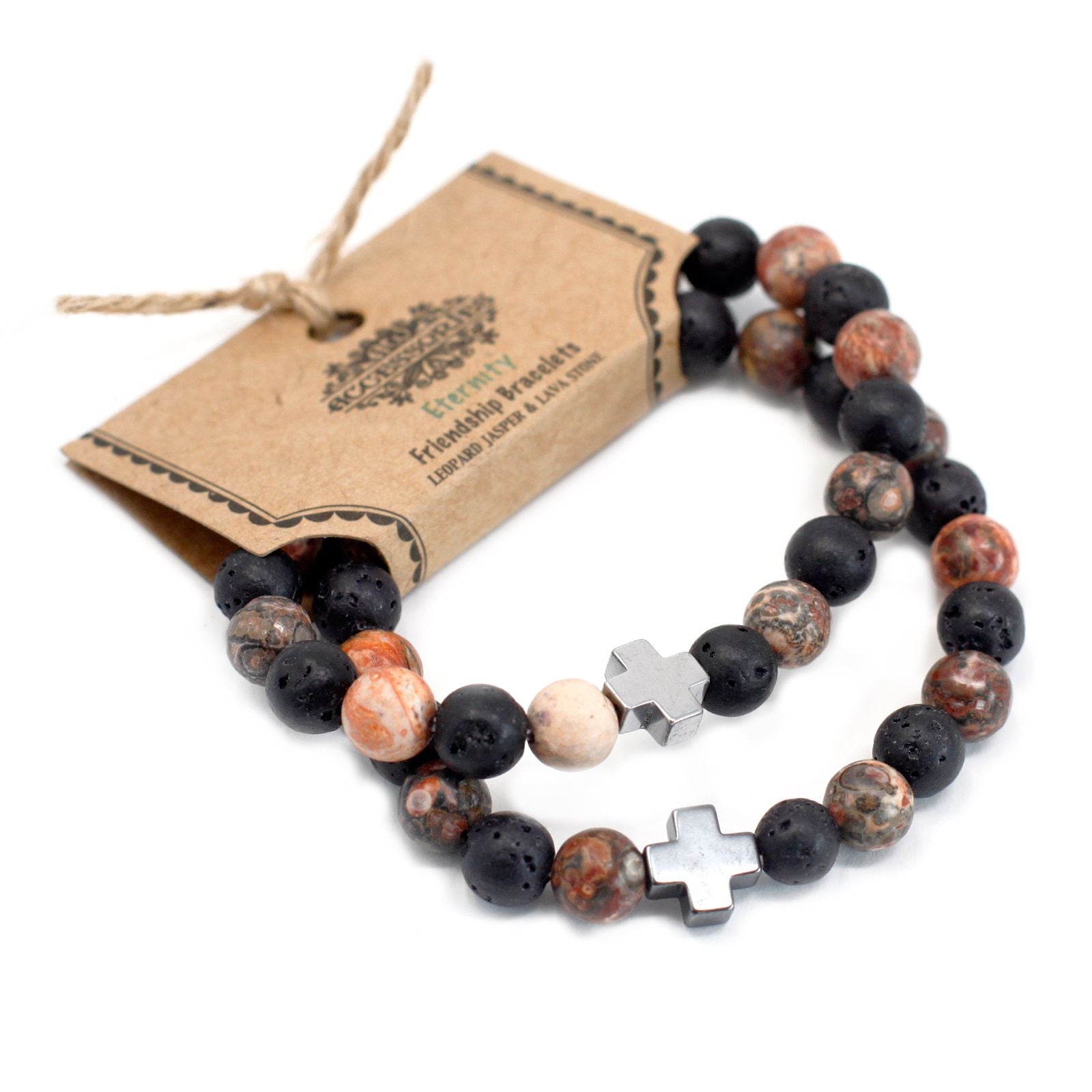 Gemstone Friendship Bracelets - Eternity | Leopard Skin Jasper & Lava Stone | Velora