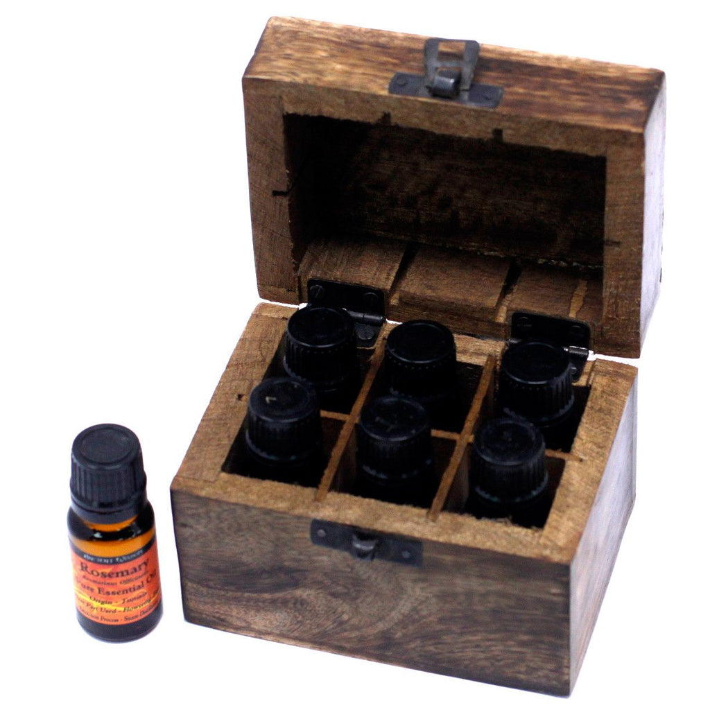 Mango Wood Aromatherapy Box - Floral Carved, Holds 6 | Velora