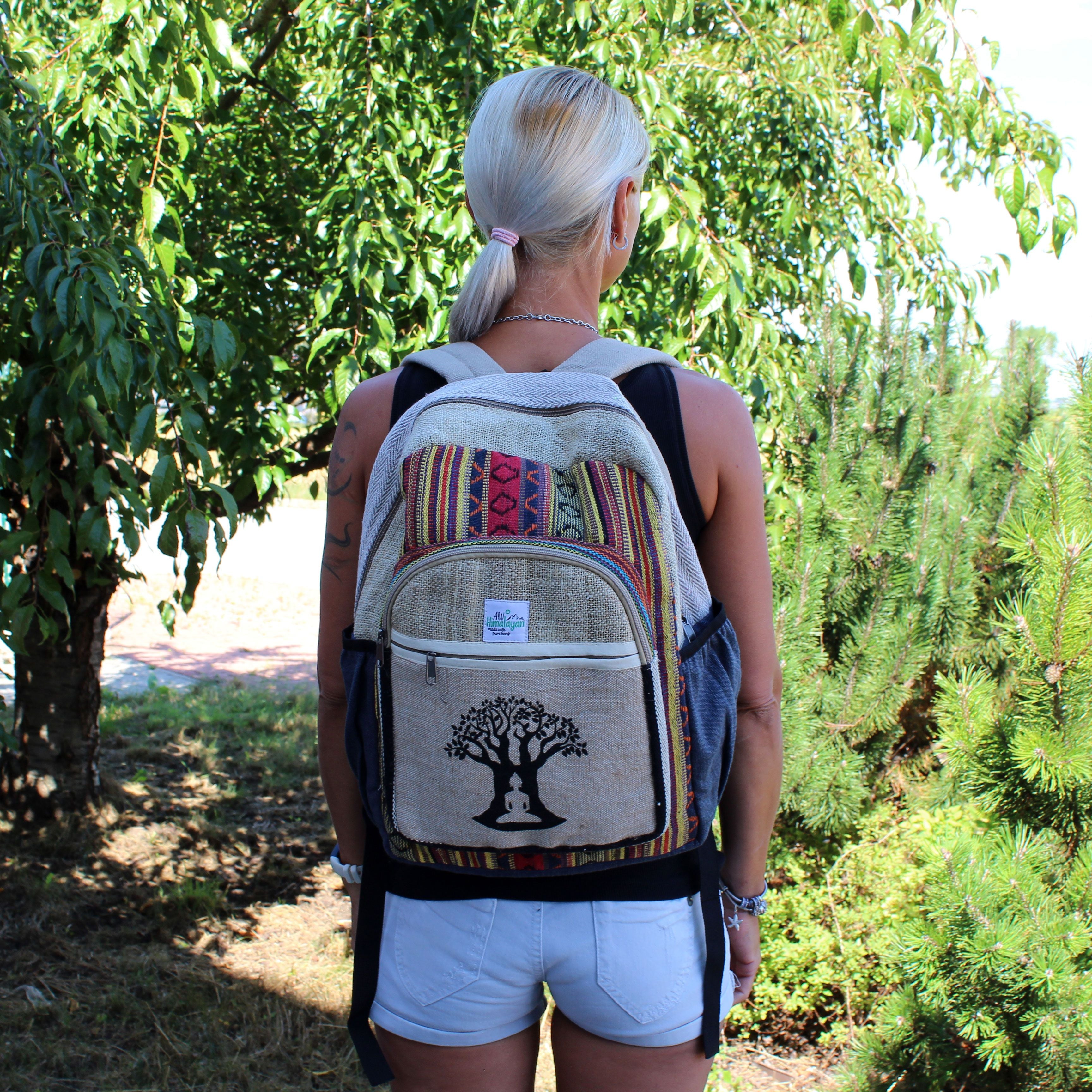 Large Hemp & Cotton Backpack – Bodhi Tree Design | Velora