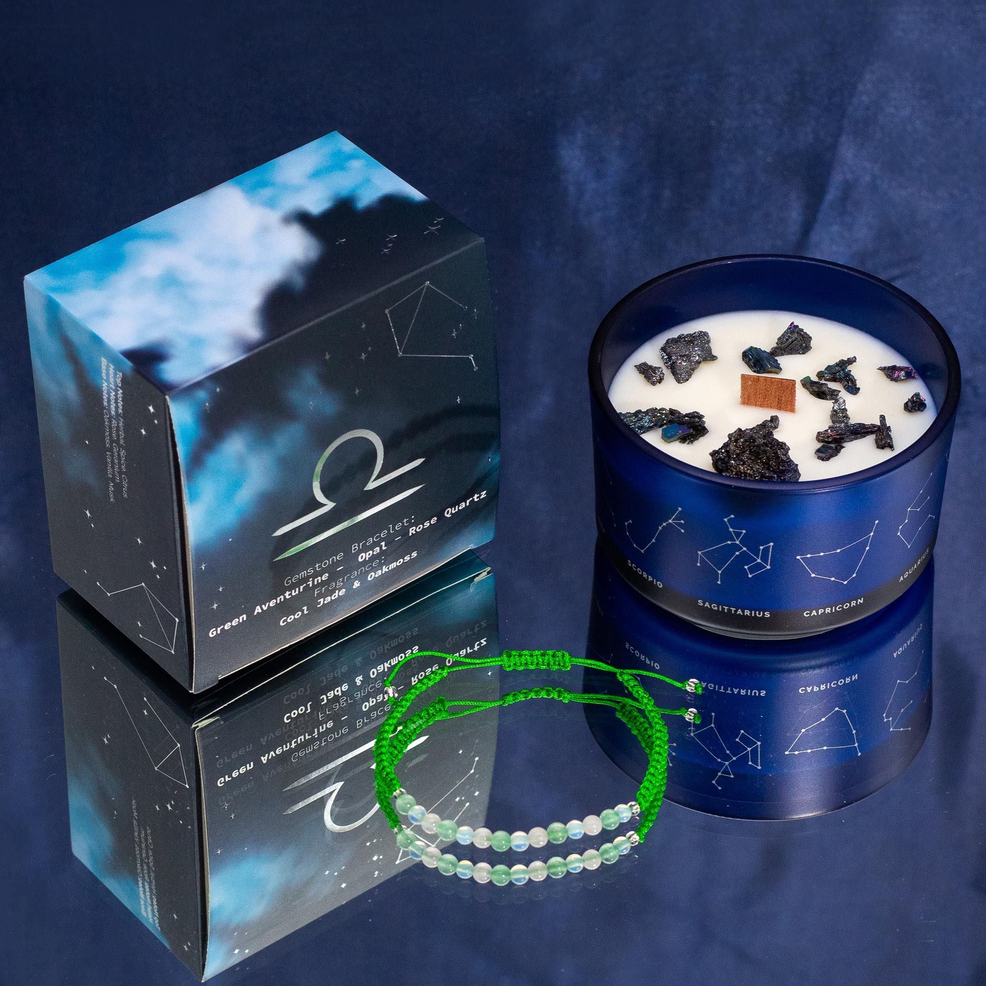 Libra Zodiac Crystal Candle & Gemstone Bracelet | Velora
