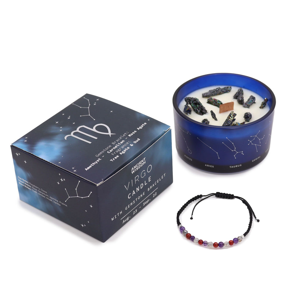 Virgo Zodiac Crystal Candle & Gemstone Bracelet | Velora