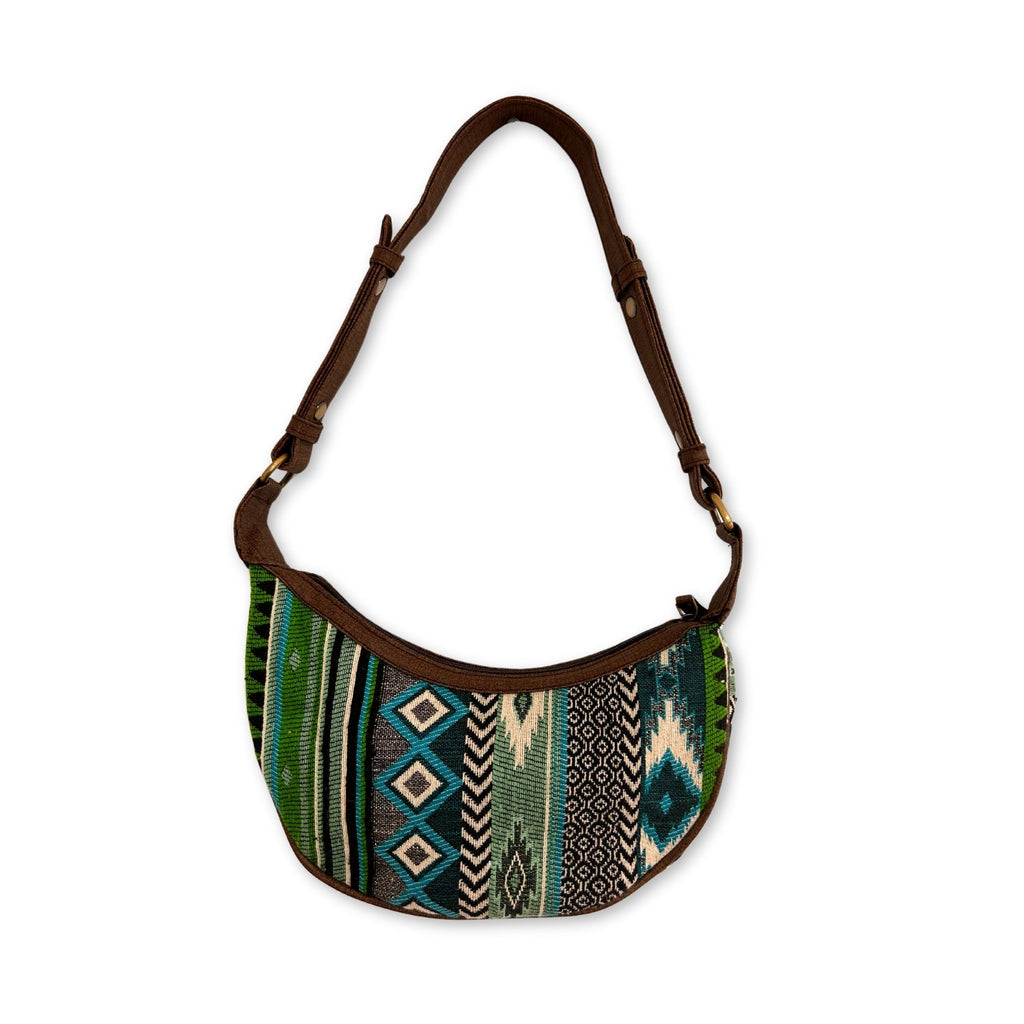 Jacquard Hobo Bag - Bold Greens | Brown Strap | Velora